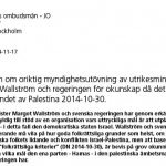 JO anmälan av utrikesminister Wallström och regeringen för okunskap om Hamas