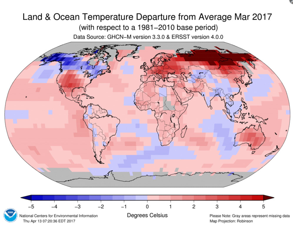 temp Diffference march 2017 NOAA